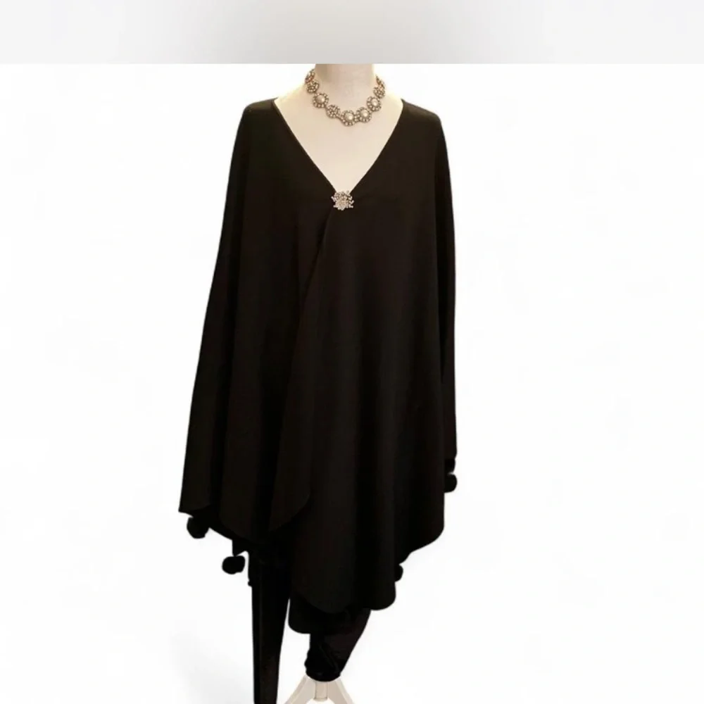 Quite Luxury,Soft girl,pre loved Nina Leonard Drape cape with fur balls